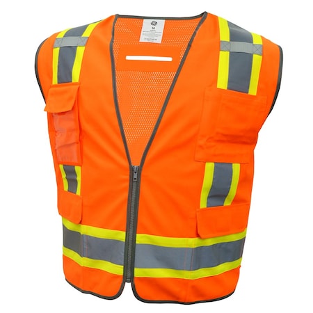 Ge Surveyor Vest, 8 Outside Pockets, Orange, Size M GV082OM